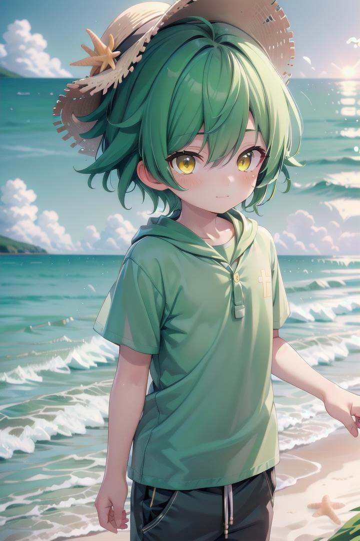 1boy,  nobu,  green hair on Tensor.Art