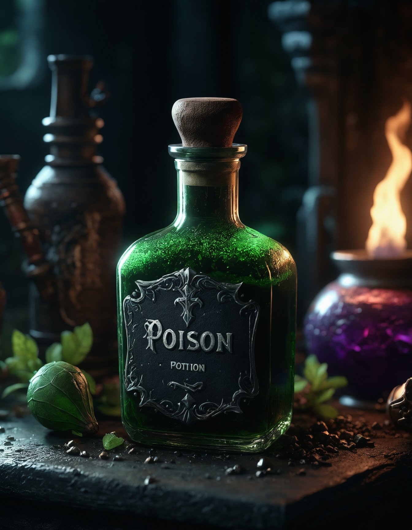 extremely detailed potion with poison,  detailed environment,  dark shot on Tensor.Art