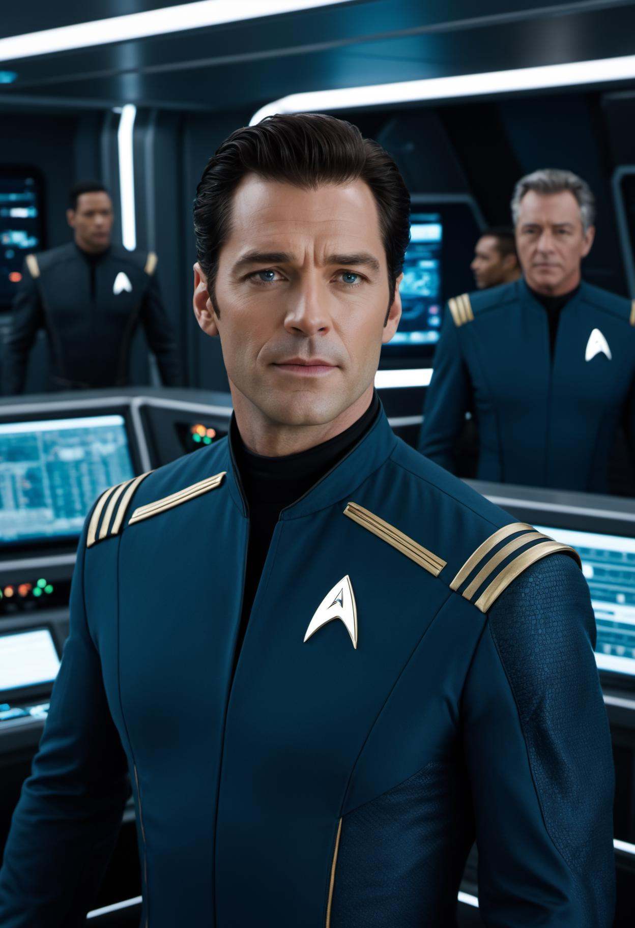 1man,  a handsome starship captain,  |Hugh Jackman|Russell Crowe on Tensor.Art