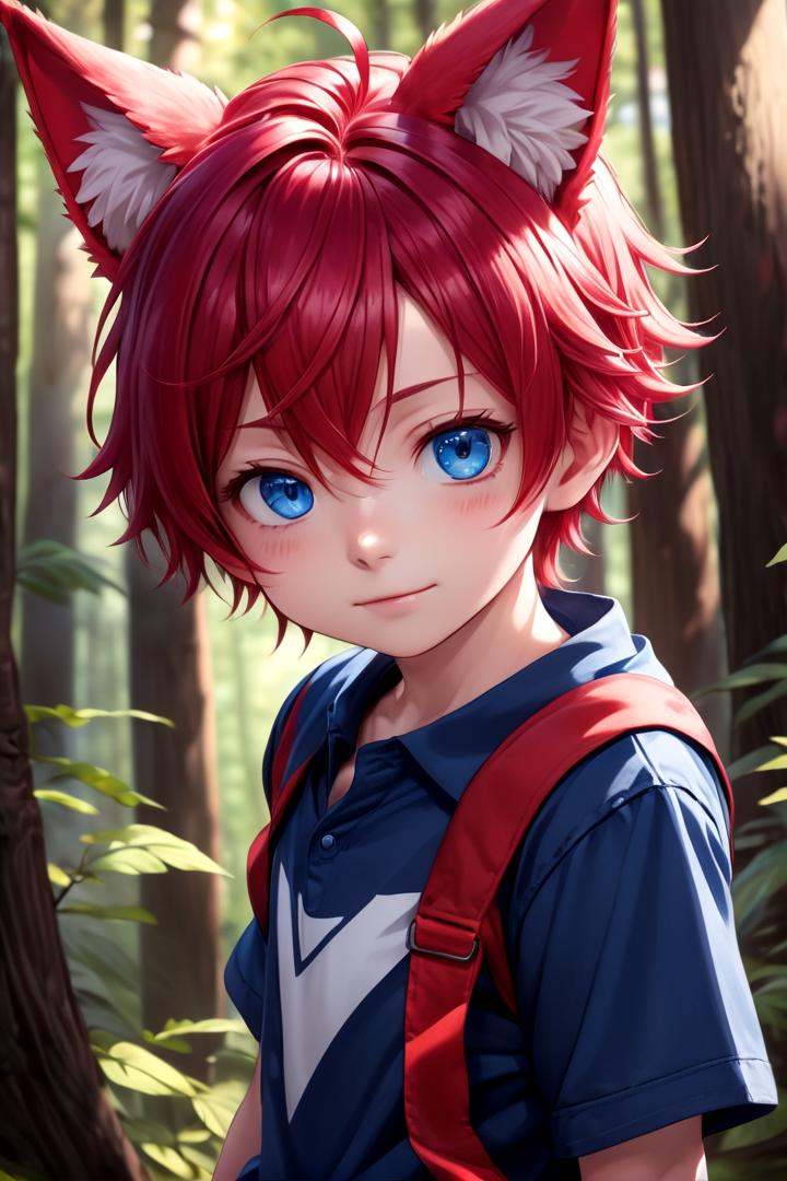 1boy,  aki,  crimson hair on Tensor.Art
