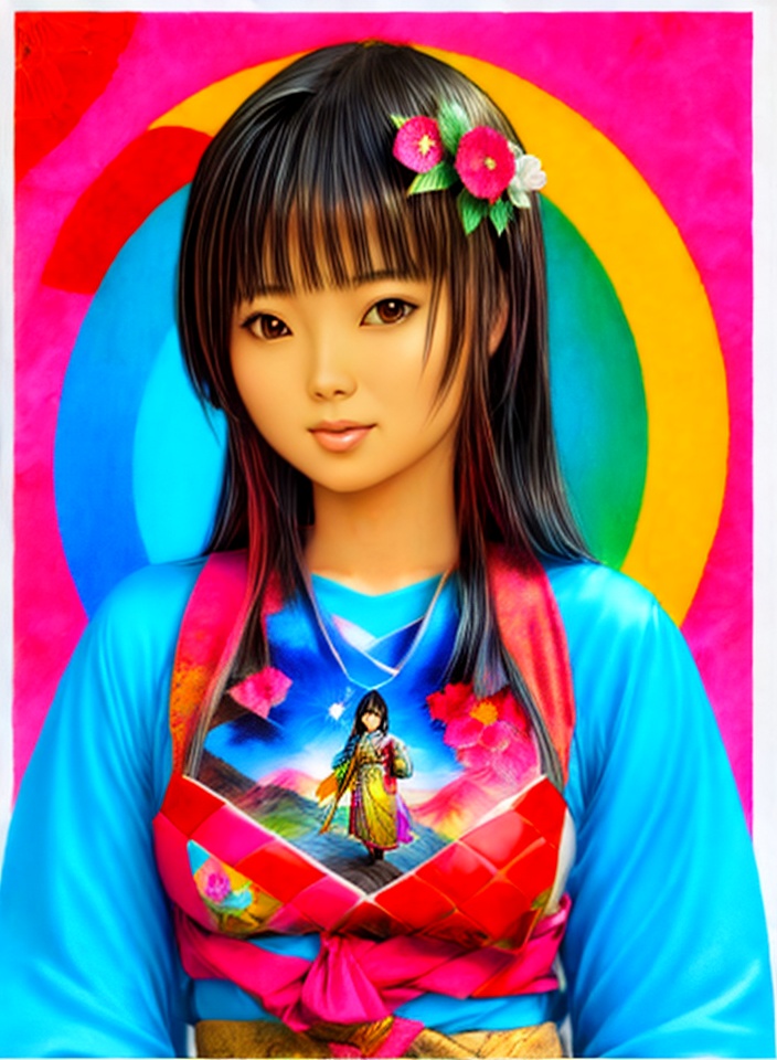 Exotic,  folk rock art style beautiful,  japanese fashion woman sketch. on Tensor.Art