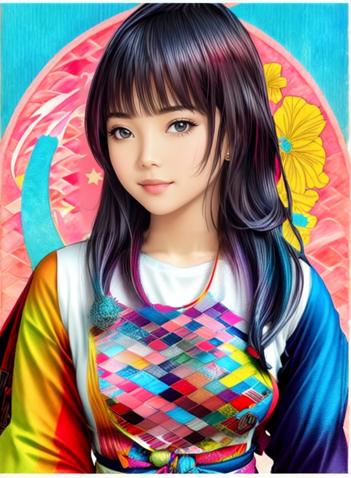 Exotic,  folk rock art style beautiful,  japanese fashion woman sketch. on Tensor.Art