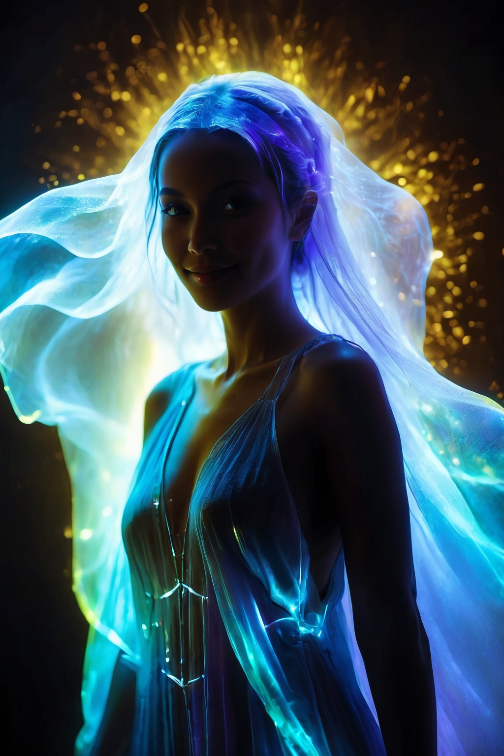Strong Backlit Particles,  Long exposure portrait,  translucent skin:2 on Tensor.Art