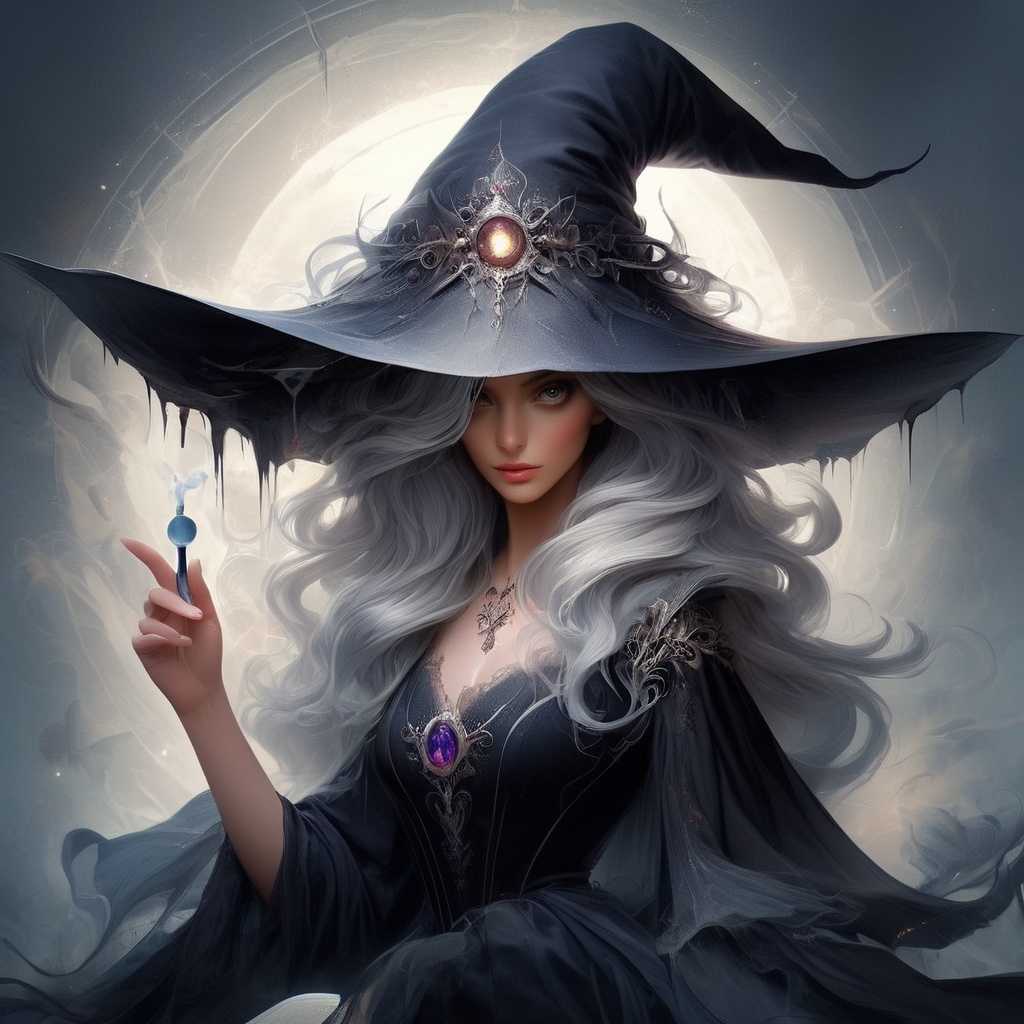 Inside a glowing alchemy lab!! a witch brewing a potion in!!!,  hat with a dripping brim!!,  sharp focus on Tensor.Art