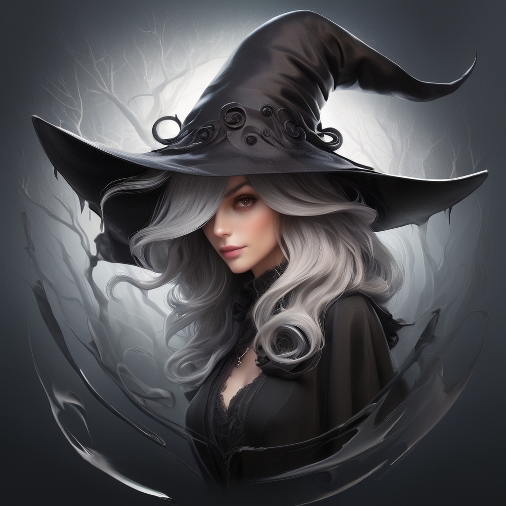 a witch drinking tea in a alchemy lab!!!,  colorful steam rising from the teacup,  she is wearing a sexy black and purple...
