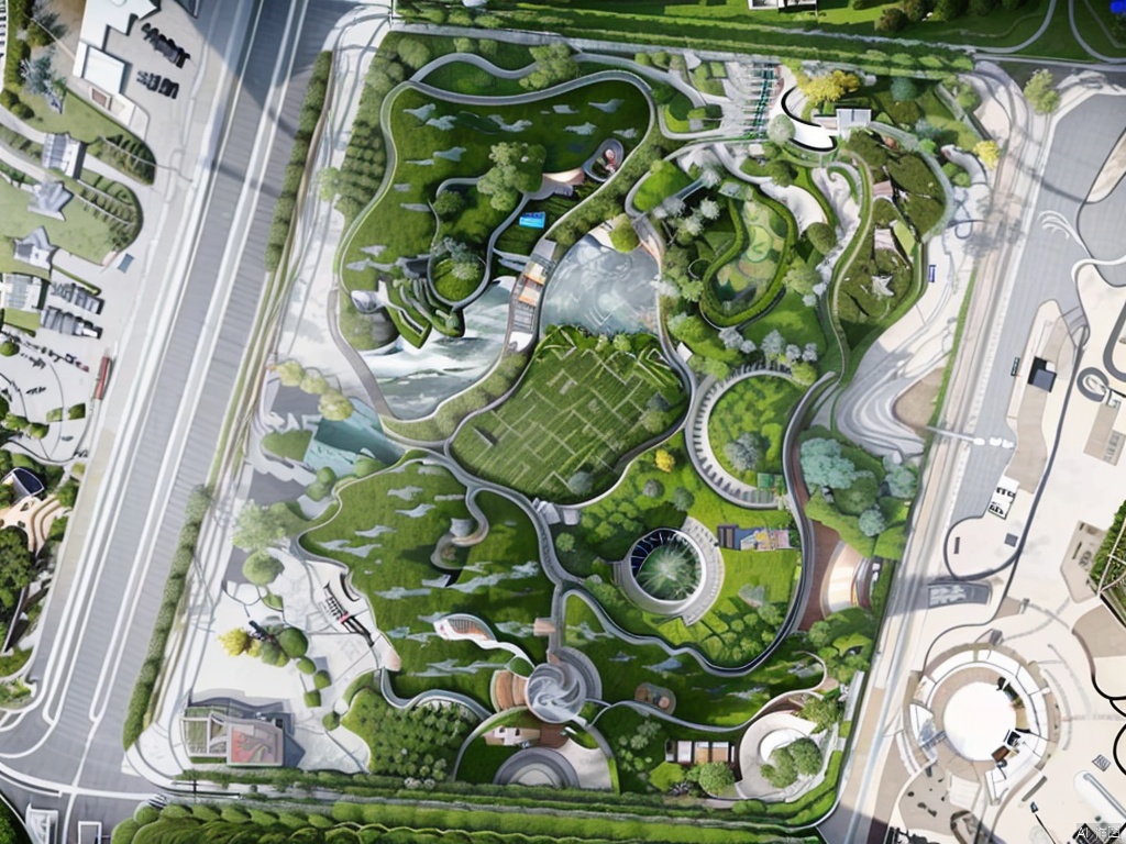  Top view,generaldrawing,masterplan,water,tree,丝路10, Top view,green land，road，lake
