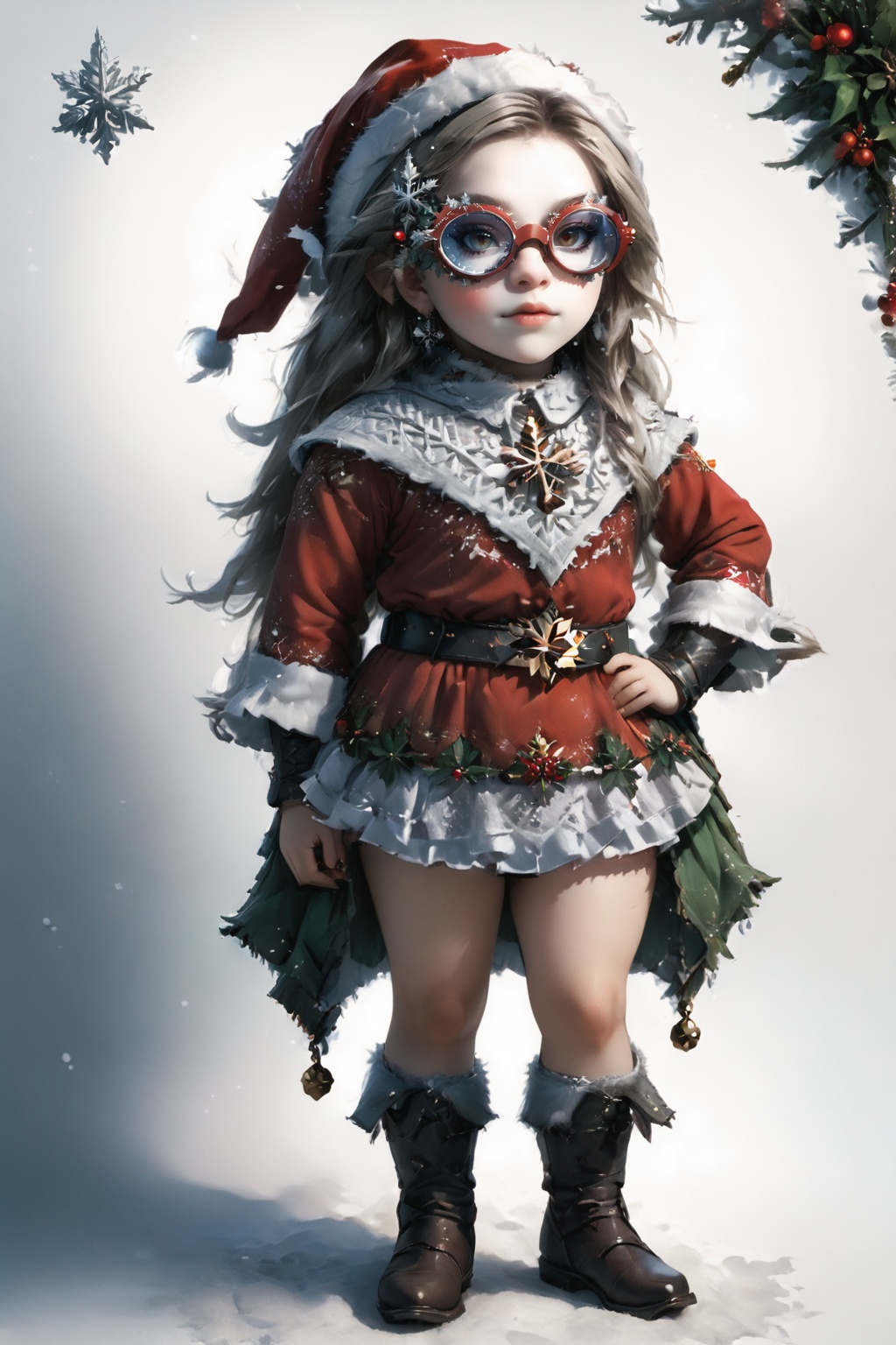 portrait of dwarf **** girl with christmas red dwarf clothes,  full shot (FS),  ((full body with legs)) on Tensor.Art