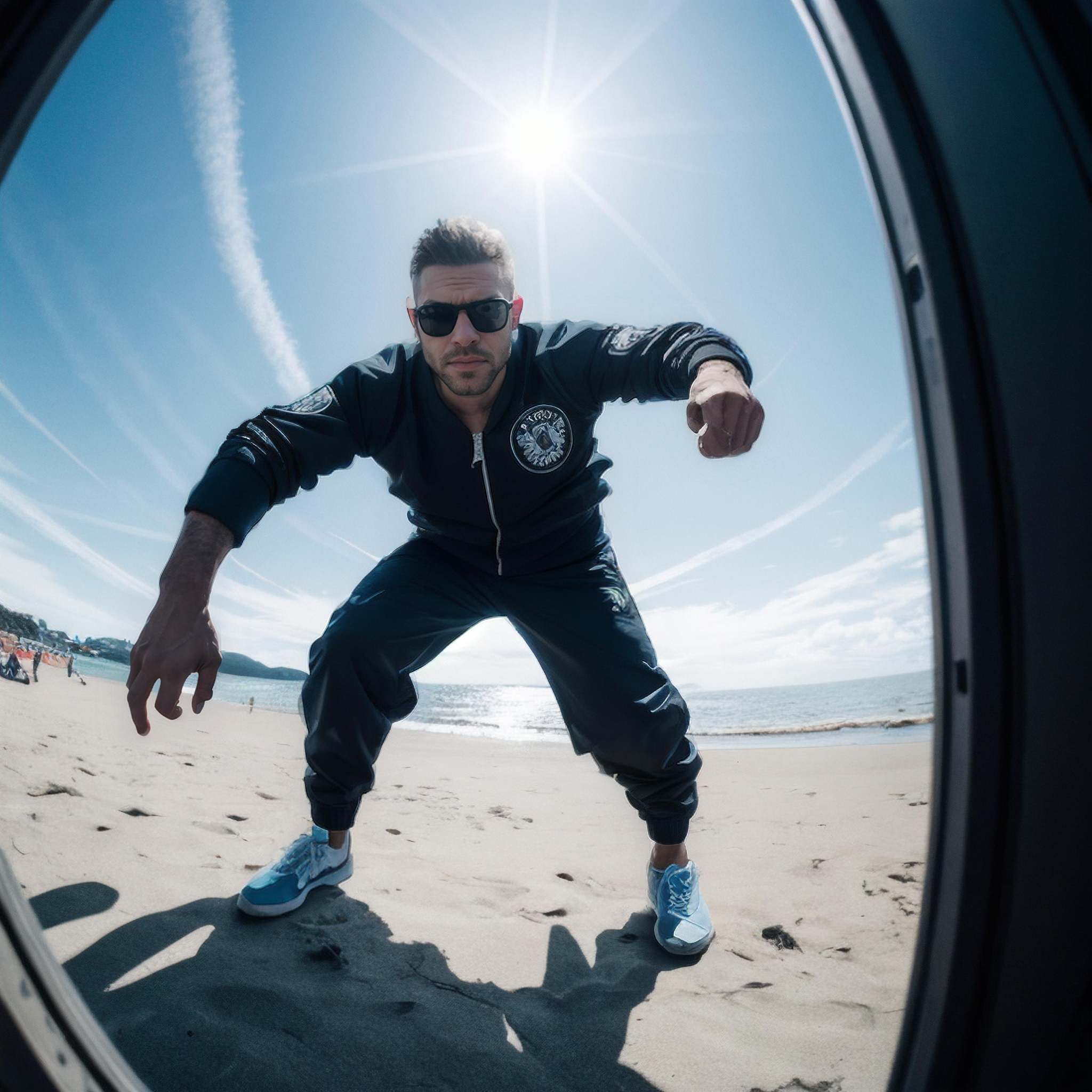 instant photo,  photo of a Focused man,  Wearing Bomber Jacket and Joggers on Tensor.Art