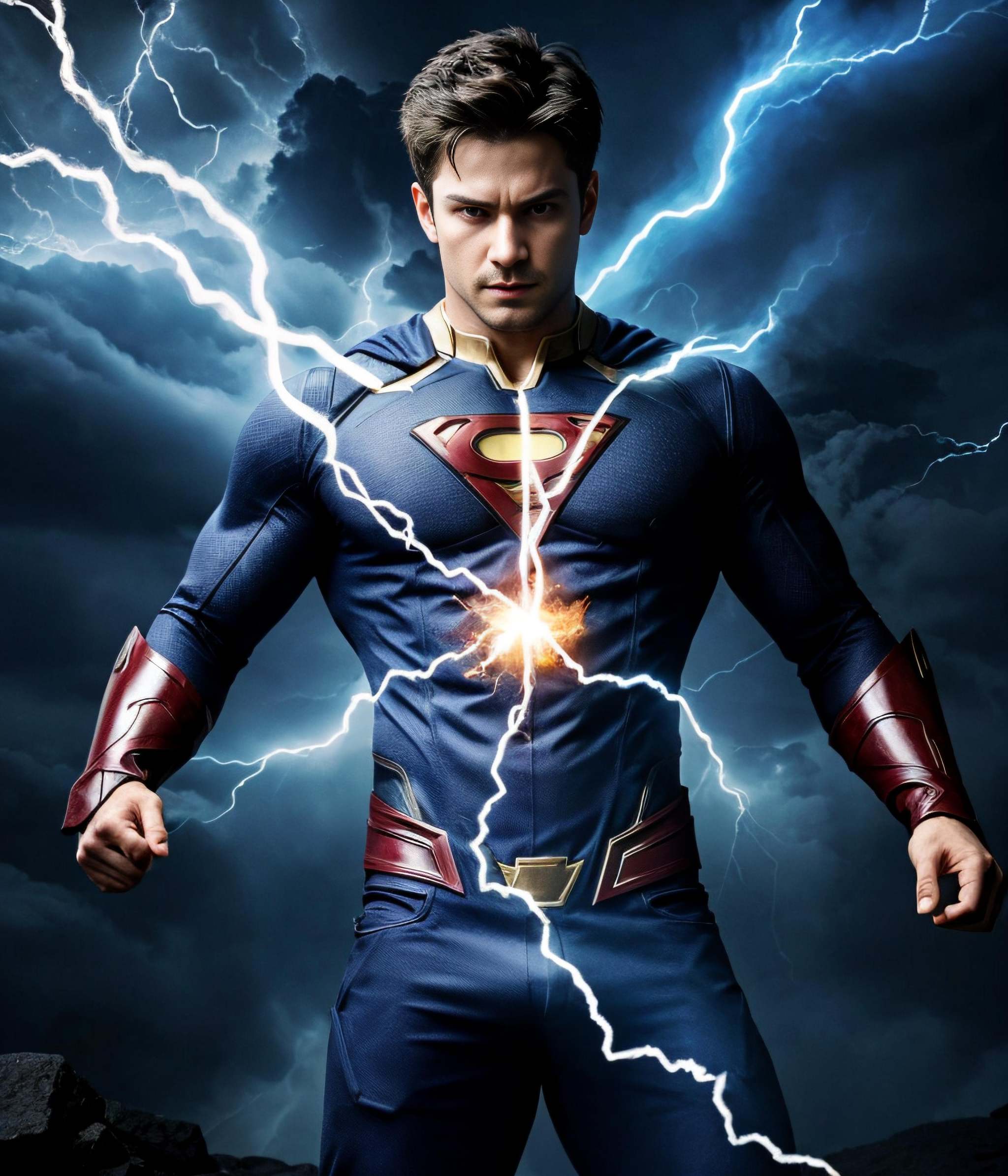male superhero with magical abilities,  conjuring elements like fire and lightning,  emanating an aura of mystique. on Ten...