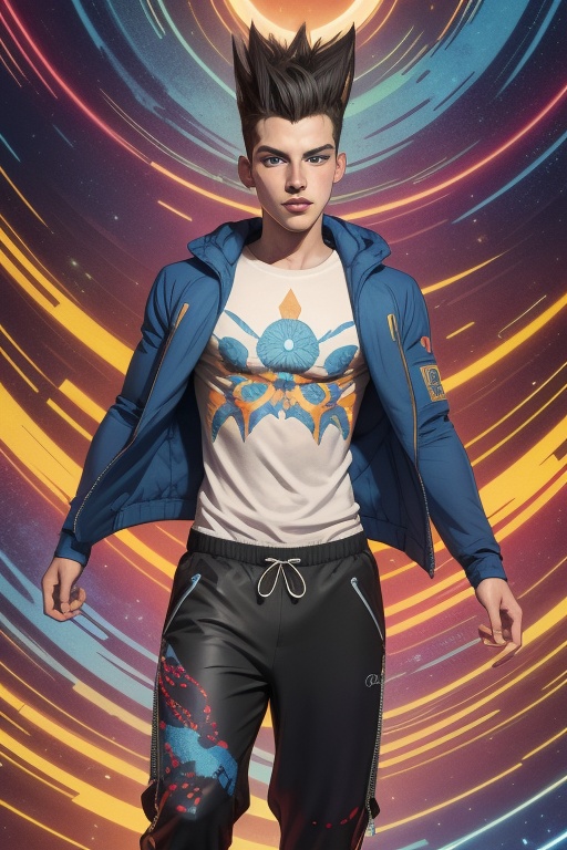 David Haller is a 17-year-old handsome young man. He has long black spiked hair and blue eyes. slim body. wearing a thigh-...