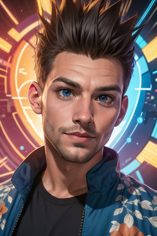 David Haller is a handsome young man,  17 years old. He has a long black spiked hair,  blue eyes. wearing a jacket on Tens...