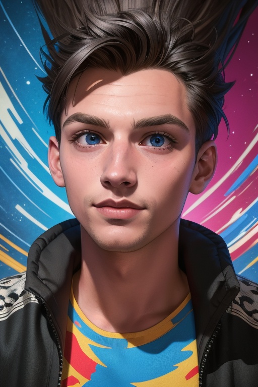 David Haller is a handsome young man,  17 years old. He has a long black spiked hair,  blue eyes. wearing a jacket on Tens...
