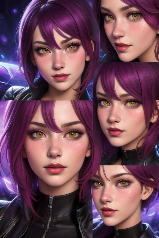 Evelynn is a handsome young man,  21 years old. Se has a short purple hair,  yellow eyes. red sunglass. wearing a jacket o...