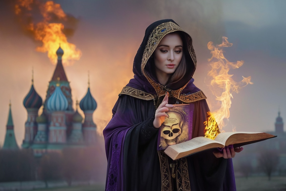 realistic breathtaking epic portrait of touching by her necromancy magic book with intricate decoration,  wearing black-vi...