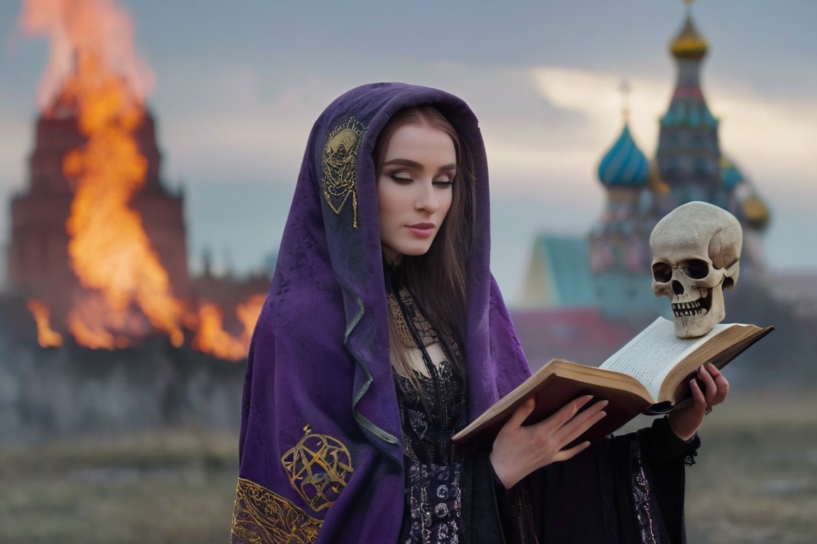 realistic breathtaking epic portrait of touching by her necromancy magic book with intricate decoration,  wearing black-vi...