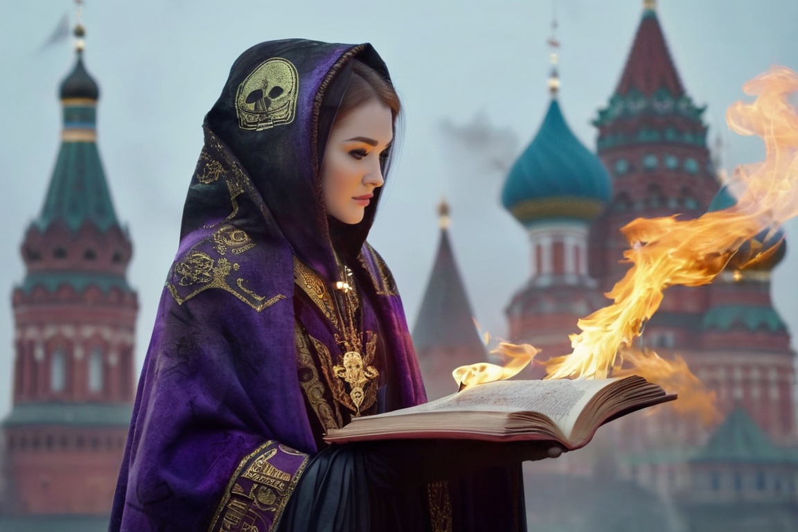 realistic breathtaking epic portrait of touching by her necromancy magic book with intricate decoration,  wearing black-vi...