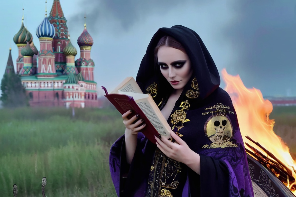 realistic breathtaking epic portrait of touching by her necromancy magic book with intricate decoration,  wearing black-vi...