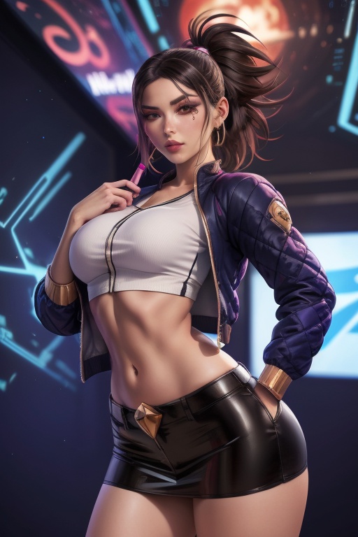 Akali is a beautiful young woman,  19 years old. She has a long hair,  ponytail on Tensor.Art