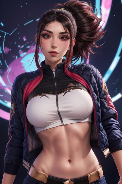 Akali is a beautiful young woman,  19 years old. She has a long hair,  ponytail on Tensor.Art