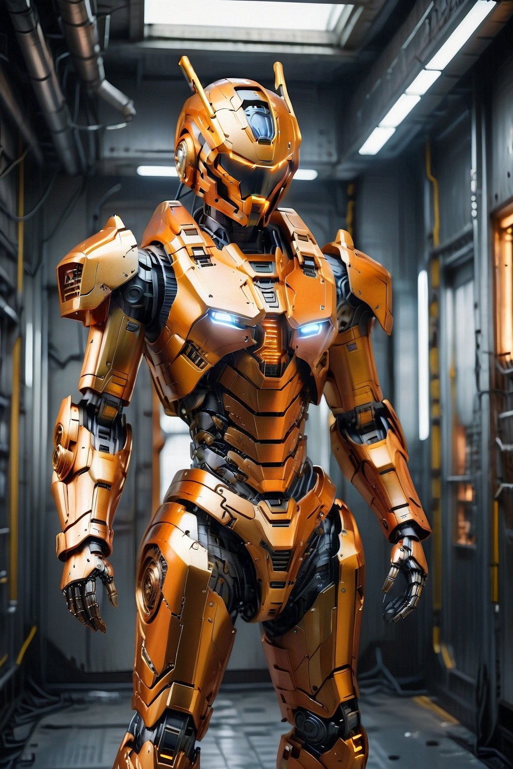 masterpiece,  t-shirt art design,  Generate an image of a futuristic techwear-inspired orange robot on Tensor.Art