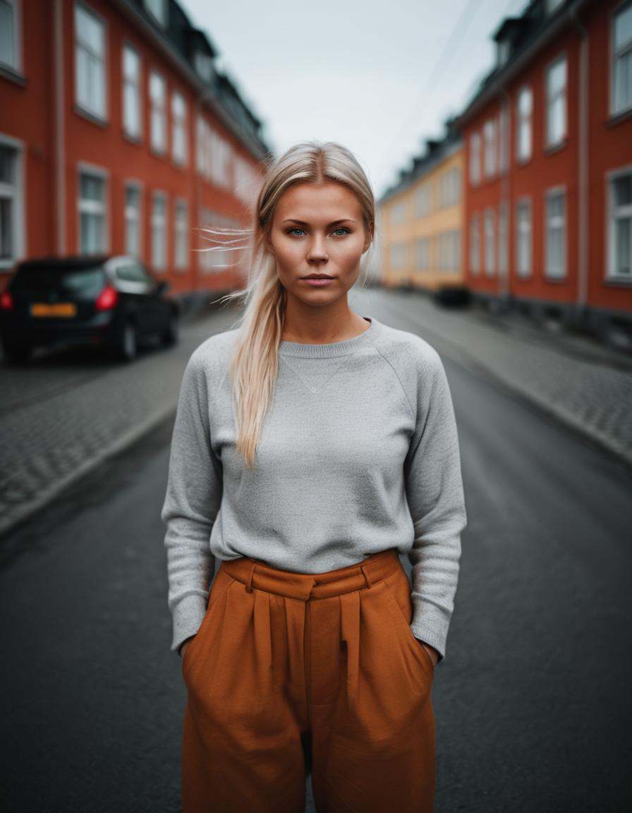 a photo of a modern nordic woman on a street on Tensor.Art