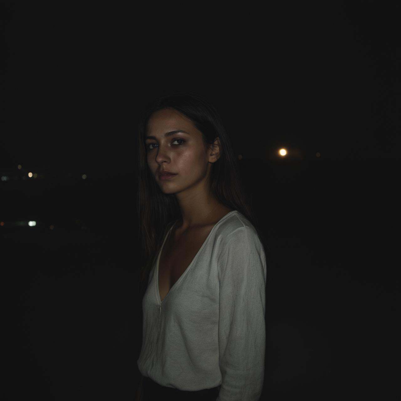 a very dark photo of a woman,  night on Tensor.Art
