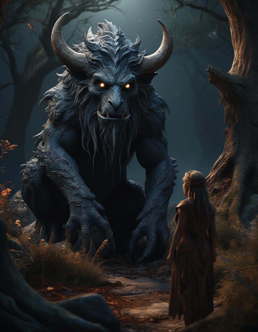 3D octane render,  a dark nightly world where reality intertwines with magic,  imagine majestic beasts of enchantment roam...