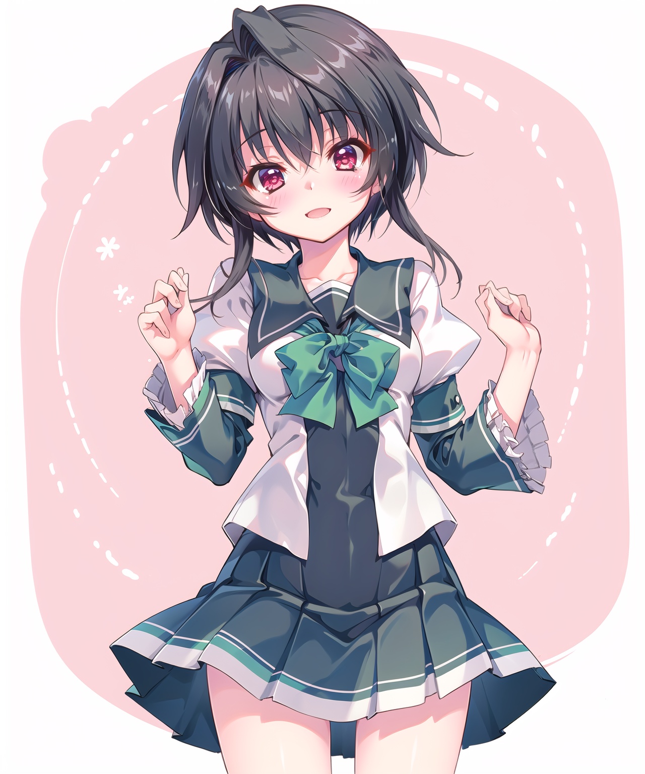 yukinoa,yukinoa school uniform,red eyes,black hair,hair intakes,happy,blush,looking at viewer,cowboy shot,, masterpiece,best quality,