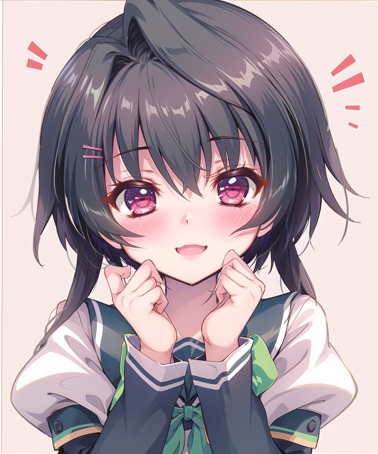 yukinoa,yukinoa school uniform,red eyes,black hair,hair intakes,happy,blush,looking at viewer,, masterpiece,best quality,