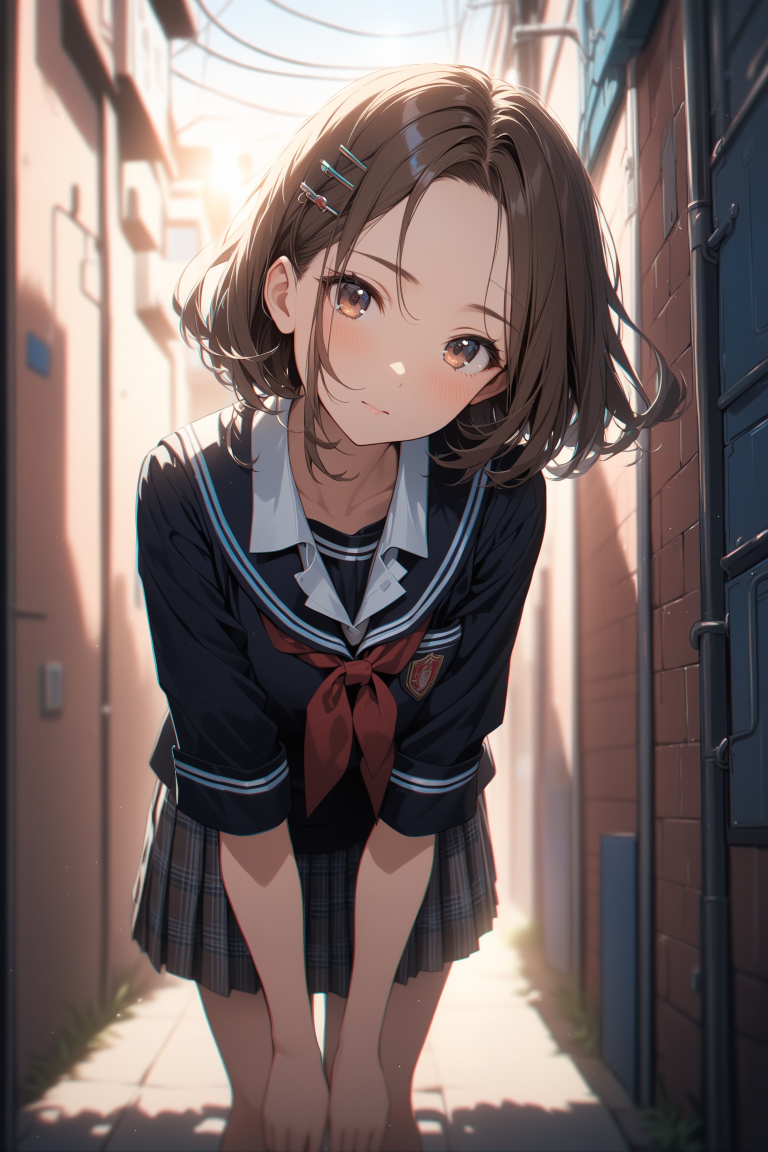 cute 1girl,  brown short hair,  (bare her forehead) on Tensor.Art