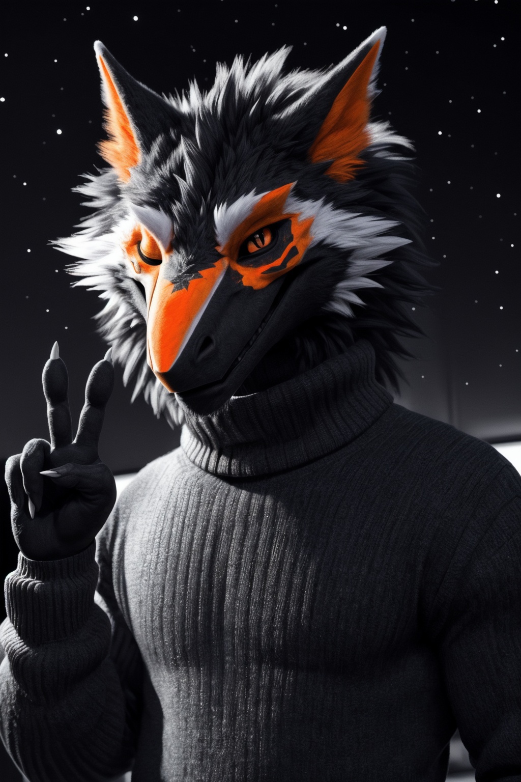 (black body: 1.5),  (orange face: 1.6) fluffy,  anthro on Tensor.Art