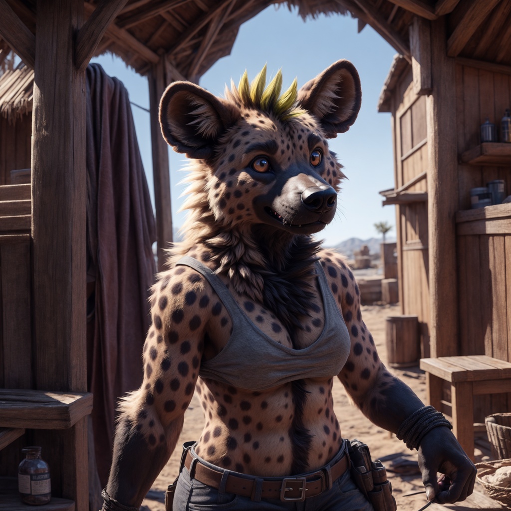 UHD 8k,  HDR+,  cute anthro female hyena on Tensor.Art