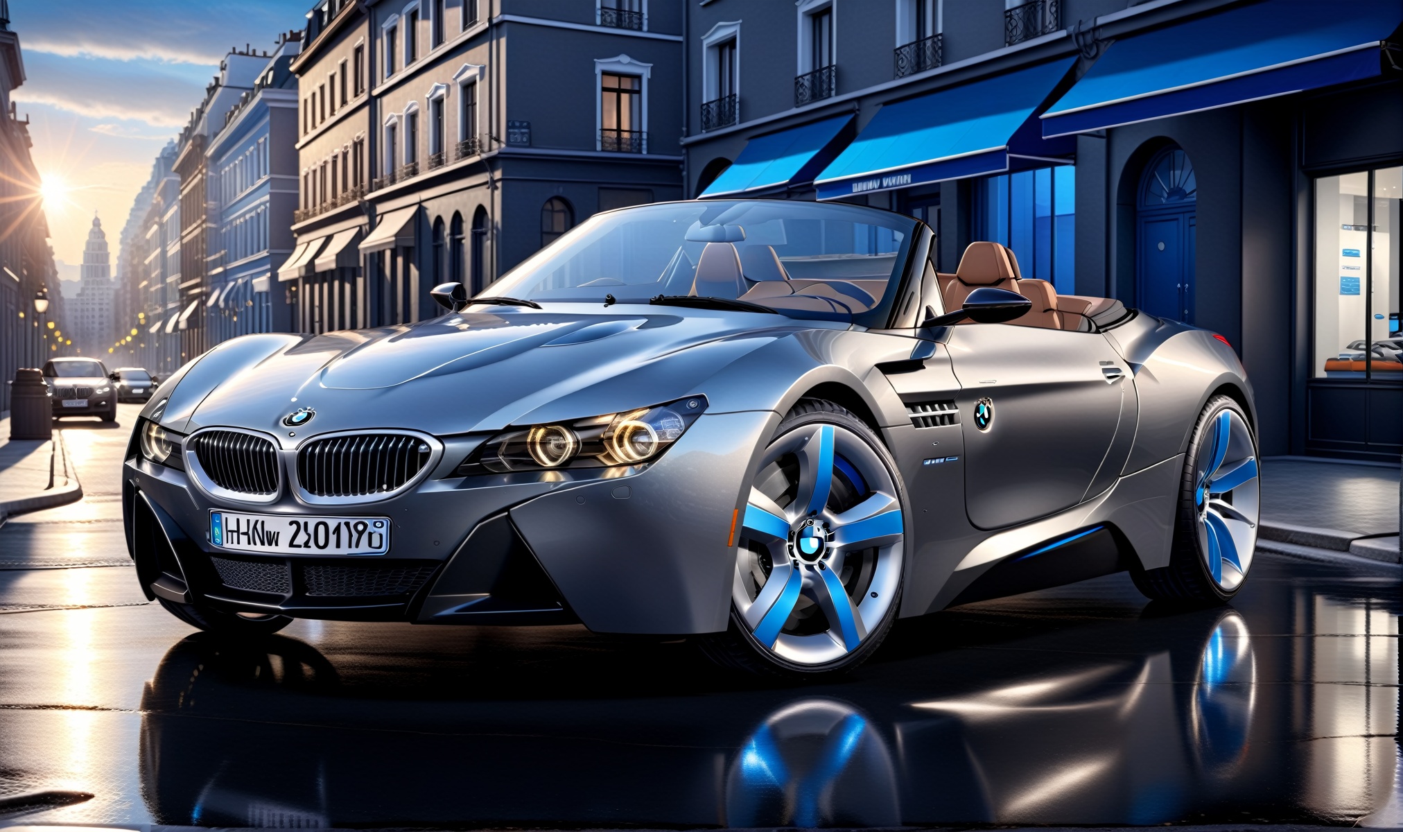 ((Ultra-realistic)) photo of BMW Gina 2008,  dark irony gray with blue undertone color,  shiny spinning wheels on Tensor.Art