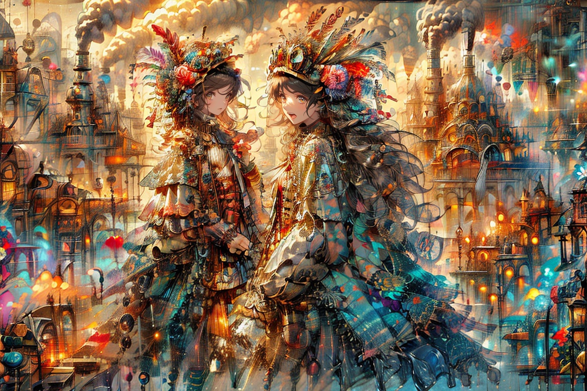 a girl in jbohemian steam punk fashion ,  beautiful cute adorable girl,  fashion artwork inspired by an architectural styl...