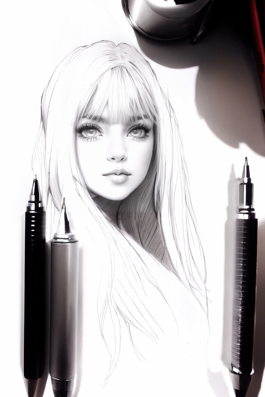 sketch,  greyscale,  1girl on Tensor.Art