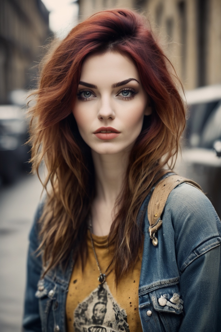 Grunge style beautiful woman,  . Textured,  distressed on Tensor.Art