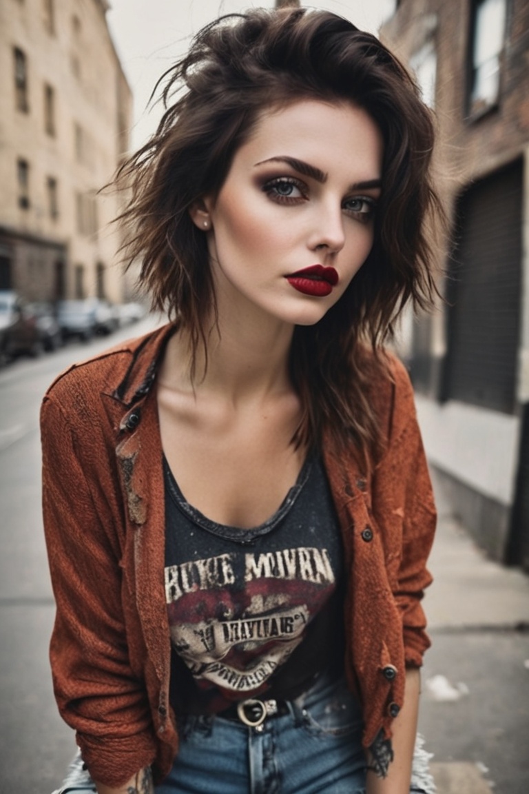 Grunge style beautiful woman,  . Textured,  distressed on Tensor.Art