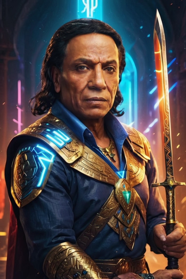 Portrait of egyptian warrior phoroh king,  adel emam with sword in his hand,  High detailed on Tensor.Art