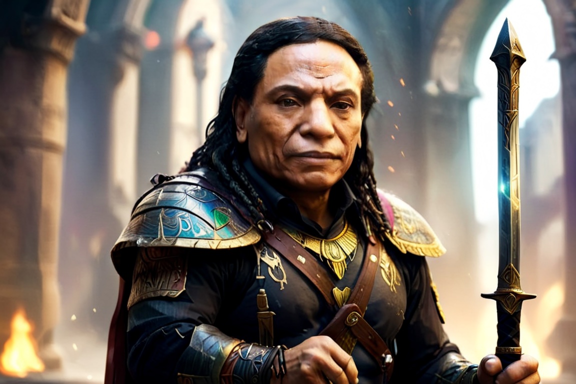 Portrait of egyptian warrior adel emam and sword in his hand,  High detailed,  Color magic on Tensor.Art
