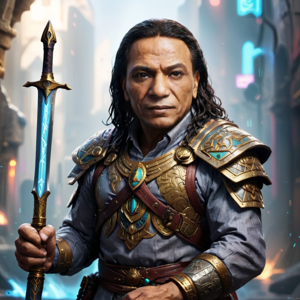 Portrait of egyptian warrior adel emam and sword in his hand,  High detailed,  Color magic on Tensor.Art