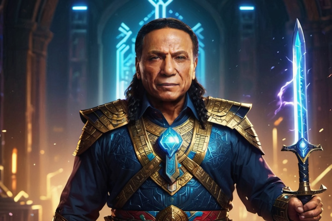 Portrait of egyptian warrior phoroh king,  adel emam with sword in his hand,  High detailed on Tensor.Art