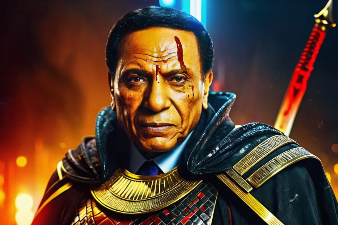 Egyptian warrior phoroh king,  evil look,  blood on face on Tensor.Art