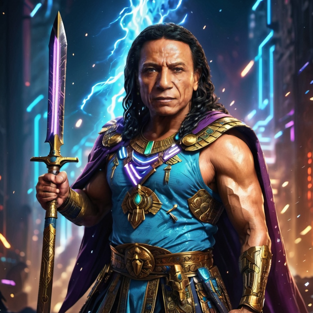 Portrait of egyptian warrior phoroh king,  adel emam with sword in his hand,  High detailed on Tensor.Art