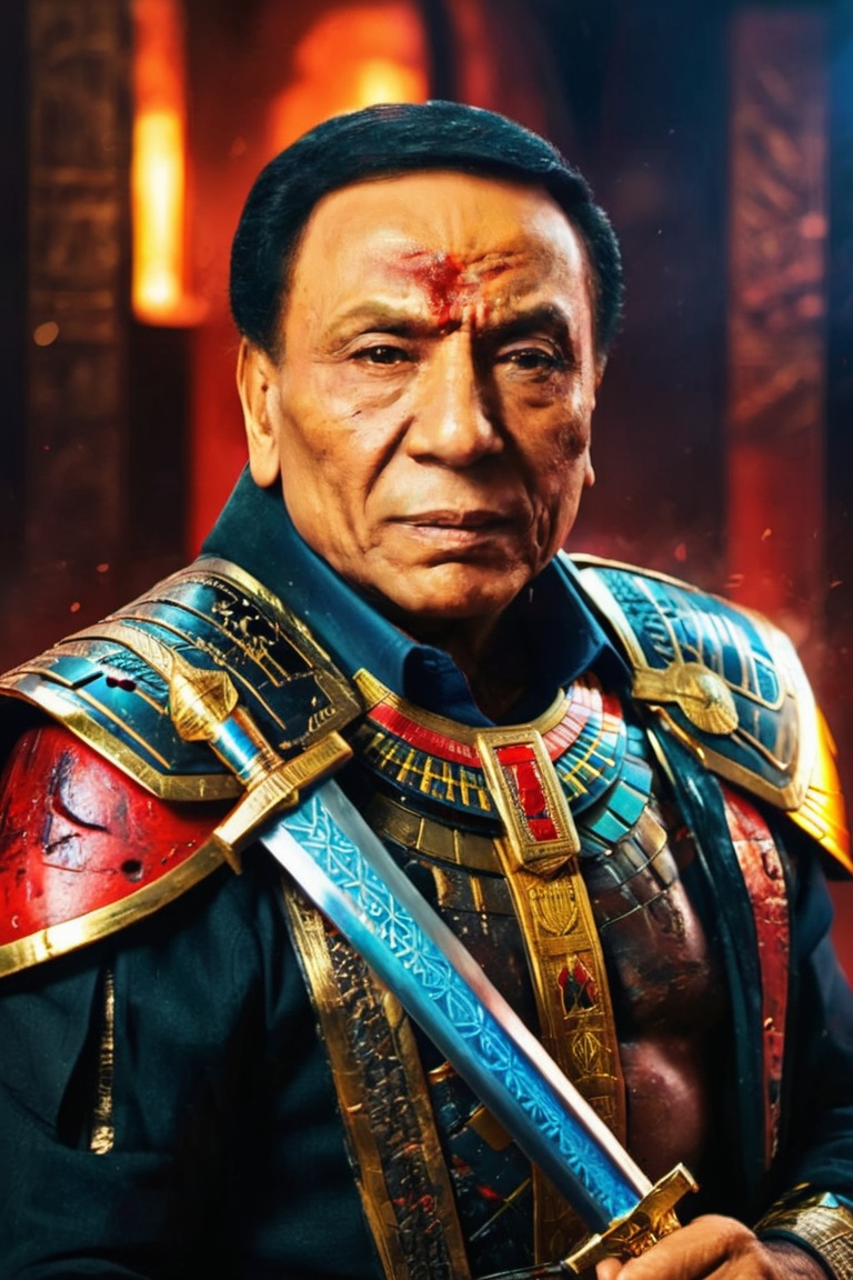 Portrait of egyptian warrior phoroh king,  evil look,  blood on face on Tensor.Art