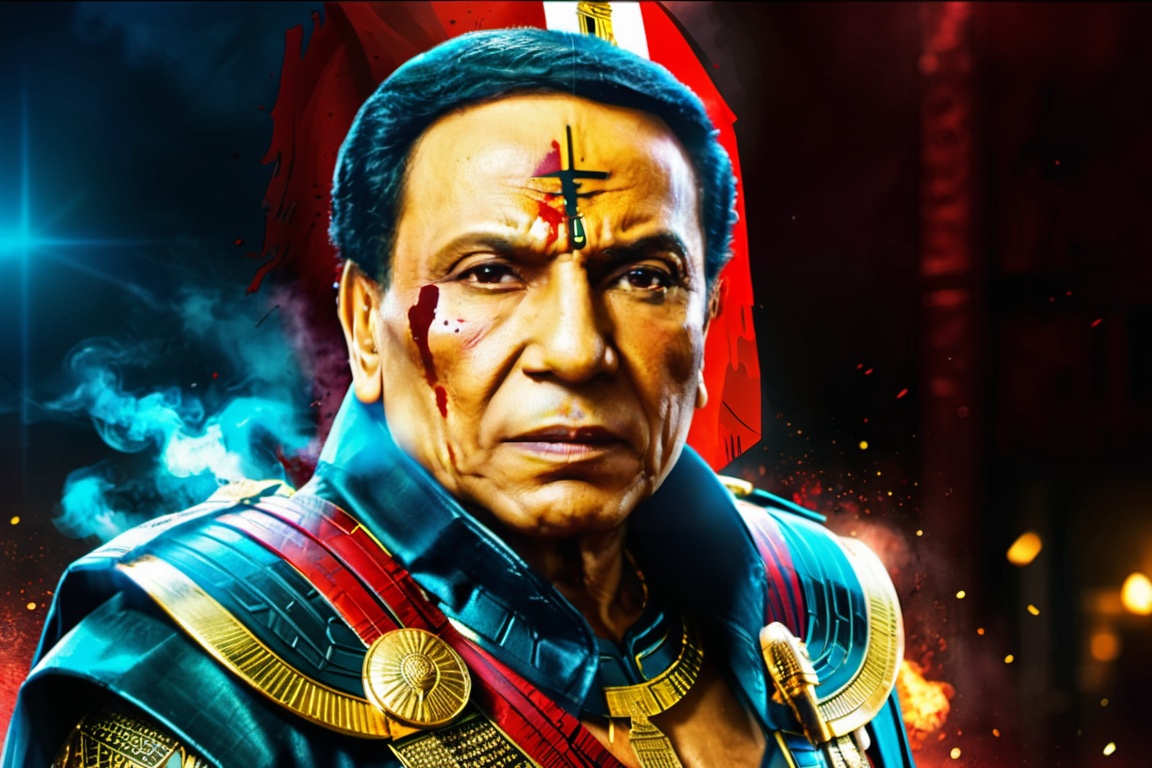 Egyptian warrior phoroh king,  evil look,  blood on face on Tensor.Art