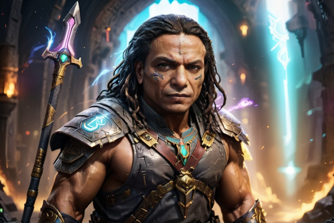 Portrait of egyptian warrior adel emam and sword in his hand,  High detailed,  Color magic on Tensor.Art