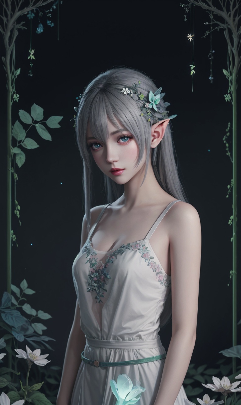HDR,  Ultra detailed illustration of a elf in a magical world full of wonders forest,  unique luminous flora on Tensor.Art