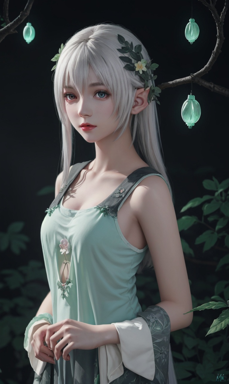 HDR,  Ultra detailed illustration of a elf in a magical world full of wonders forest,  unique luminous flora on Tensor.Art