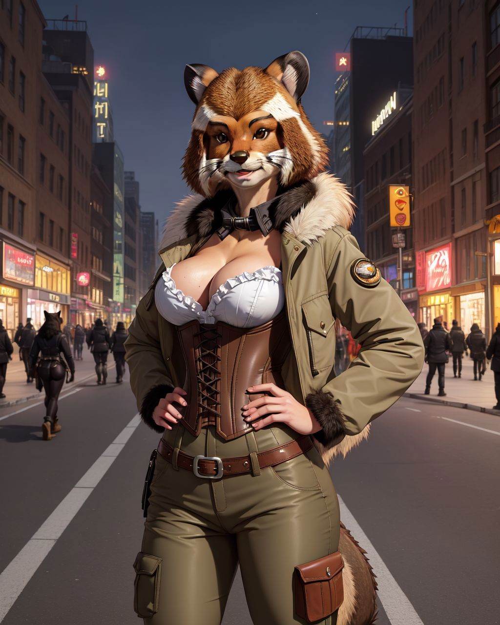 female ,  horizontal pupils,  fully clothed on Tensor.Art