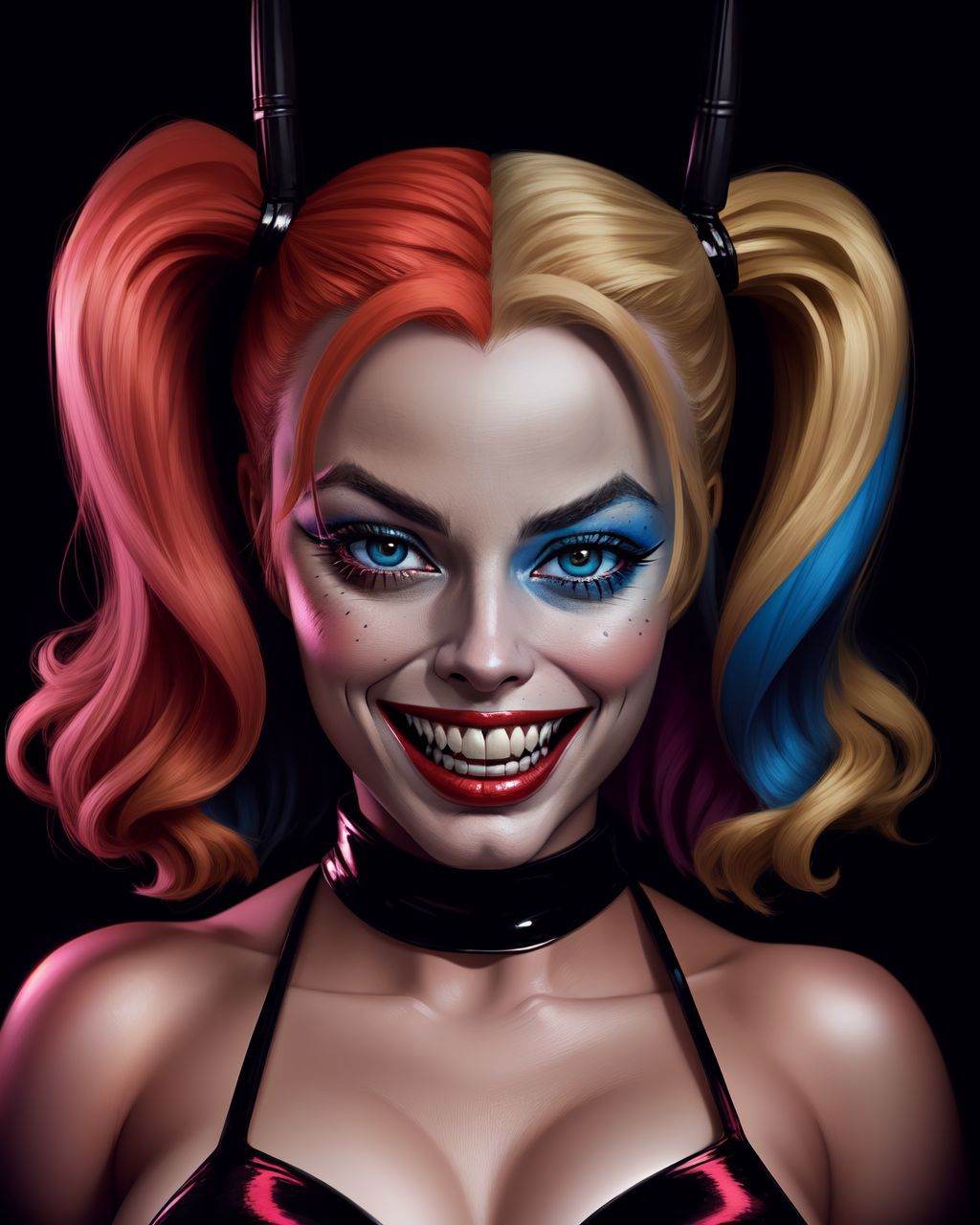 photo RAW,  1/2 shot portrait,  Margot Robbie is Harley Quinn on Tensor.Art